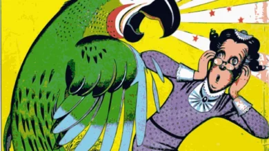 Scream parrot comic background, vintage