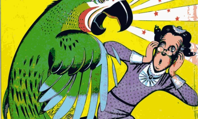 Scream parrot comic background, vintage